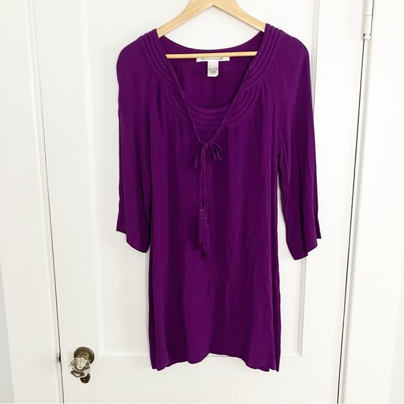 Diane Von Furstenberg Parlian Shift Tunic Long Sleeve Tassel Mini Dress Purple - Picture 3 of 11